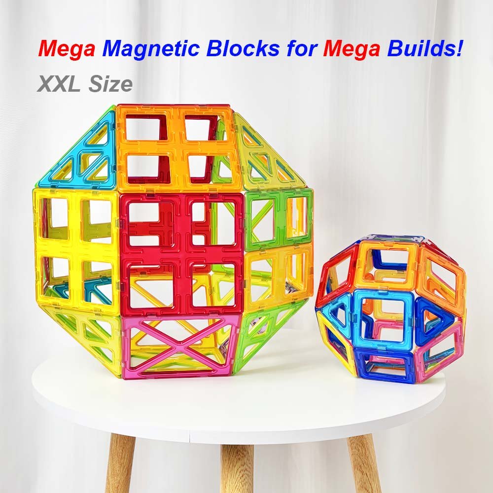 CONDIS Magnetische Bausteine 72 Teile Mega Set - XXL(2×)& Standard Blöcke, Fensterkarten, Mint Lernspielzeug ab 3+ für Zuhause & Kindergarten mit Stoffsack - Condistoys